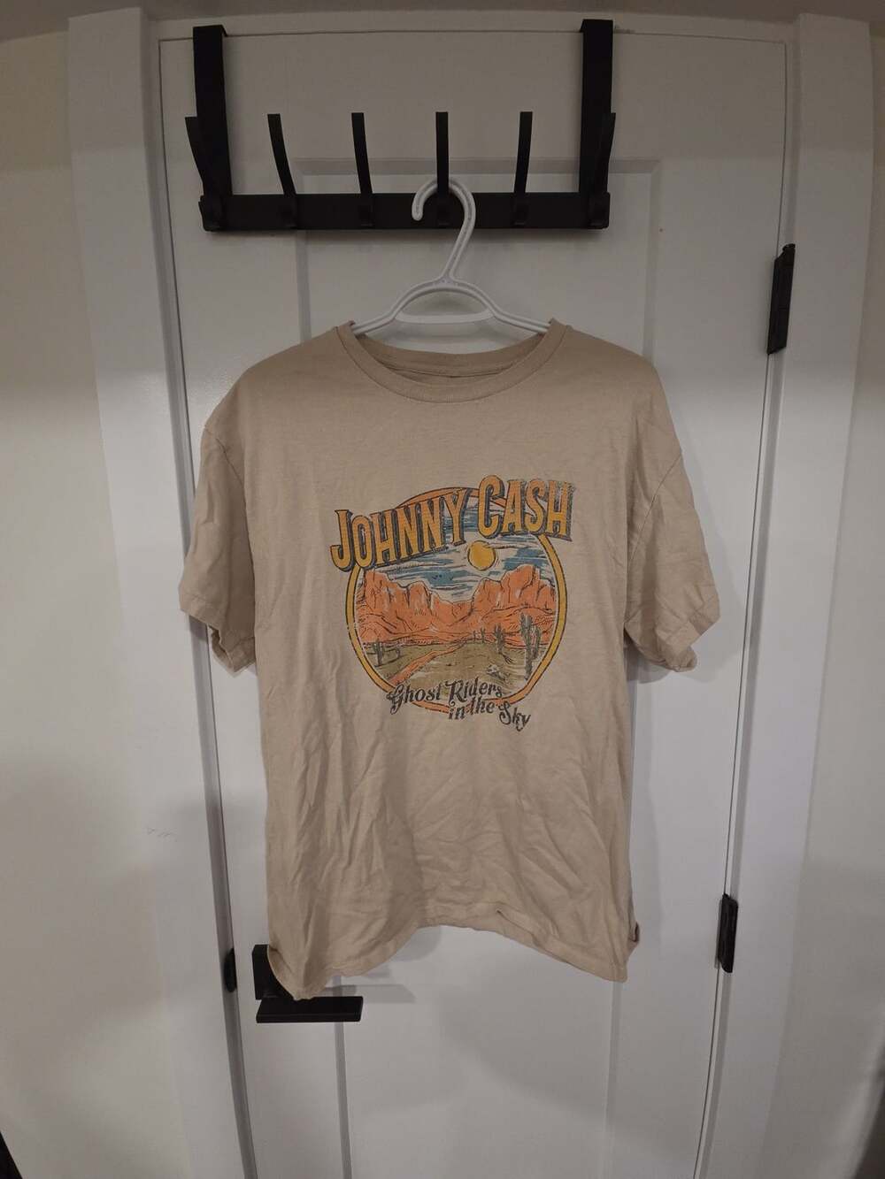 Johnny Cash Ghost Riders In The Sky T-Shirt Size L Beige Graphic